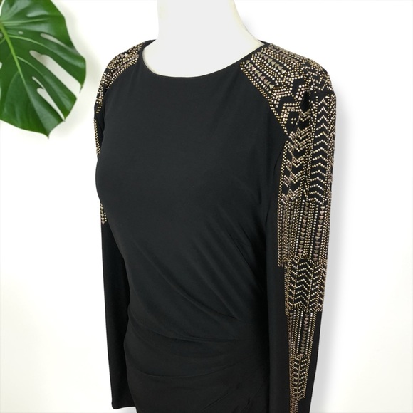 Caché Embellished Sleeve Midi Dress with Gold Stud Detail - Picture 5 of 10